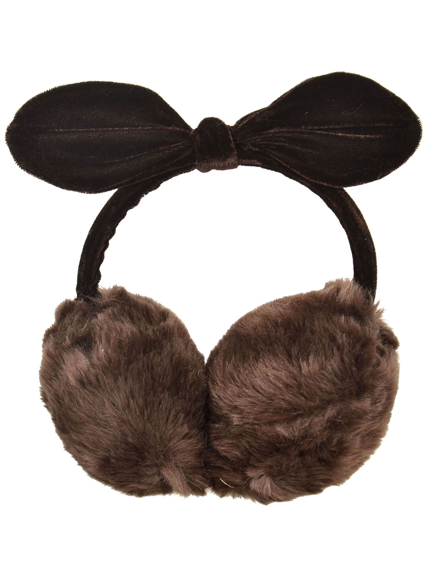Women's Cute Faux Fur Winter Ear Warmers Earmuff with Bow,Coffee