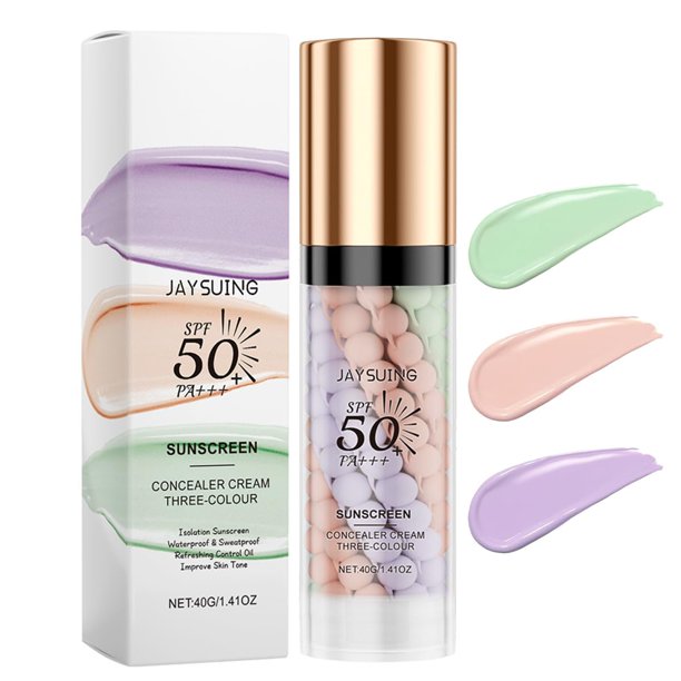 Baorder 3 en 1 Prebase de maquillaje correctora de color Prebase para rostro antes del maquillaje SPF 50 Crema aislante de protección solar Suero facial Control de aceite Piel hidratante Corrector de