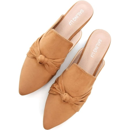 

Pfhytec LU Cute Flats Mules for Women Pointed Toe Backless Loafers Shoes Slip on Comfortable Mules Shoes Clogs