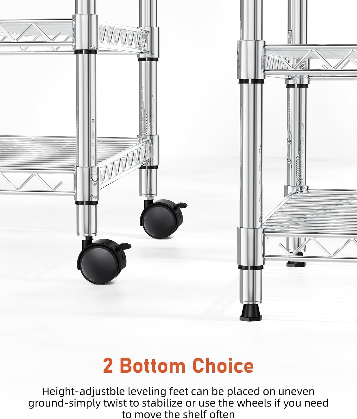 3-Shelf Wire Storage Shelves with Wheels,Adjustable Storage Units,Steel Organizer Wire Rack,Silver