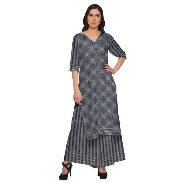 Moomaya Ensemble Grande Taille Imprimé Palazzo et Kurta Robe Ethnique pour Femmes