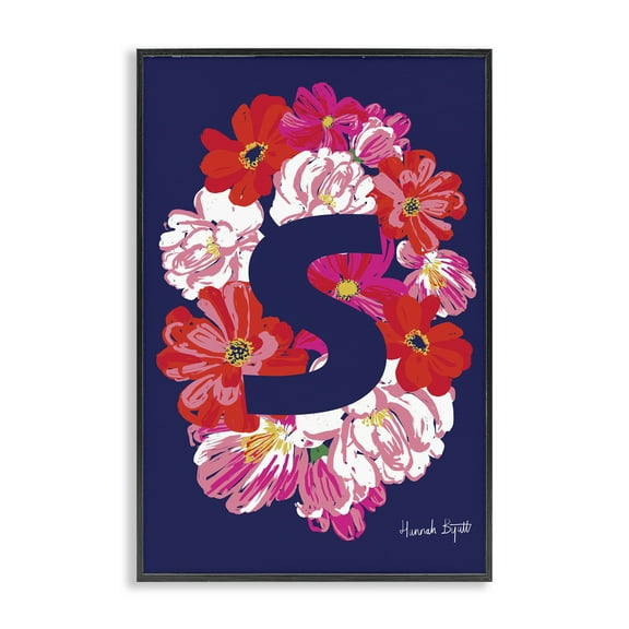 Stupell Industries Floral Bloom Letter S Botanical & Floral Painting Black Framed Art Print Wall Art, 12 x 18