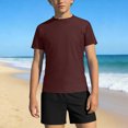 thumbnail image 3 of AHTJRT Boys Swimsuits Crewneck Shirt Swim Tops and Board Shorts Lightweight Summer Rash Guard Short Sleeve Bathing Suits Wine 11-12 Years, 3 of 10
