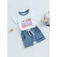 thumbnail image 4 of Musuos Kids Boys Shorts Set, 6 12 18 24M 3 4 5Y Short Sleeve Letters Print T-shirt with Elastic Waist Shorts for Independence Day, 4 of 9