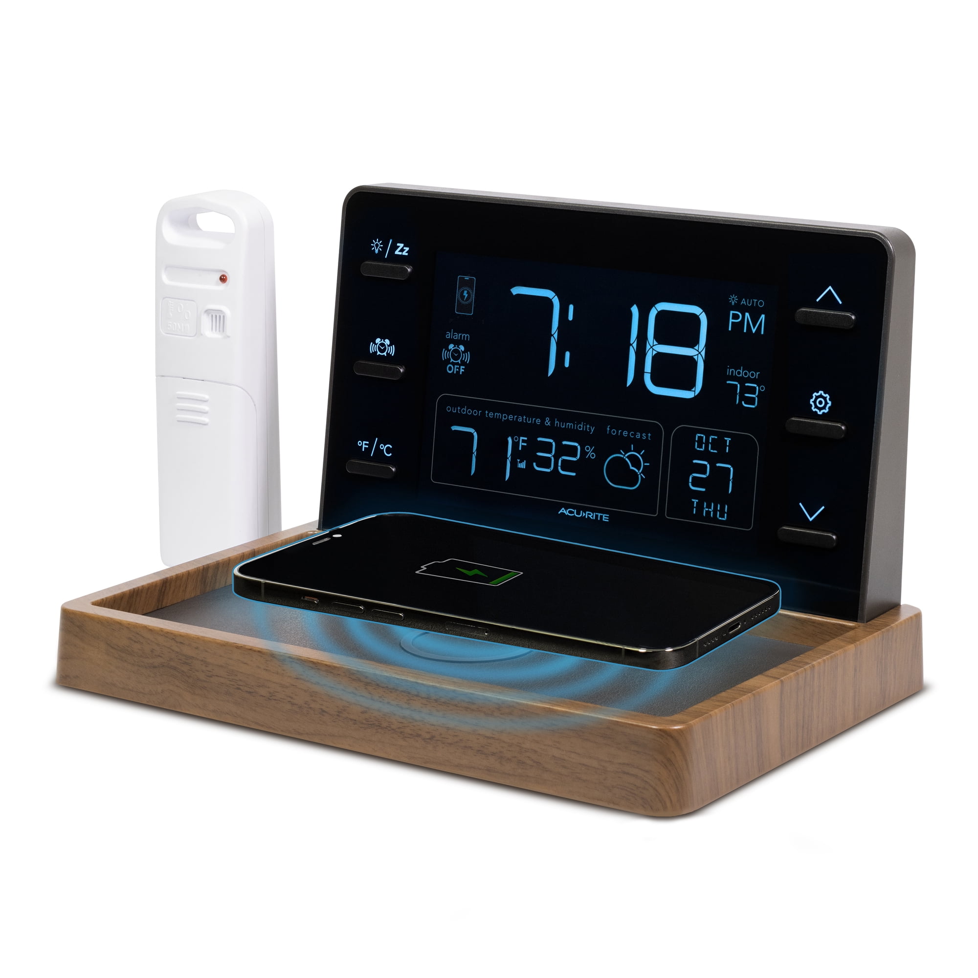 Acu Rite Weather Valet Charging Pad Alarm Clock, Black with Walnut Finish image