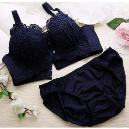 

Women Underwear Set Push Up Bra Seamless Panty Embroidery Lace Bra Cotton Panties Padded Underwire Bra Panties Set