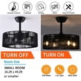 thumbnail image 6 of 18 inch Modern Industrial Chandelier Ceiling Fan with Light and Remote Control 3 Wind Speed 3 Blades Down Rod Ceiling Fan with Caged Mesh Shade Black, 6 of 9