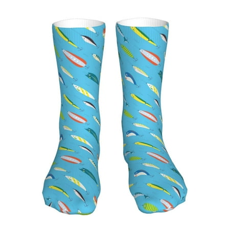Lukts Different Color Fishing Bait Print 16-inch Mid-Tube Socks Training Sports Calf Socks Suitable for Men and Women