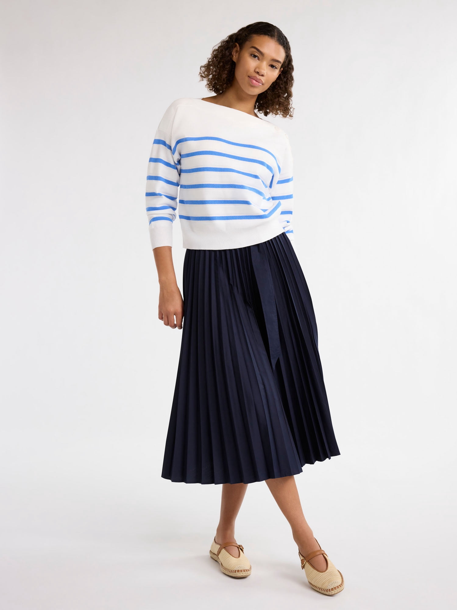 Free Assembly Women’s and Women's Plus Cropped Button Shoulder Sweater with Long Sleeves, Lightweight, Sizes XS-3X
