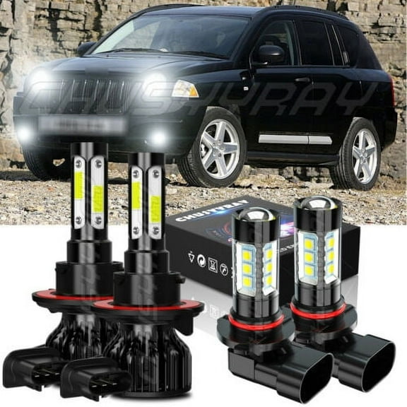 For 2008-2012 Jeep Liberty 6000K LED Headlight Hi/Lo   Fog Light Bulbs Combo 4x