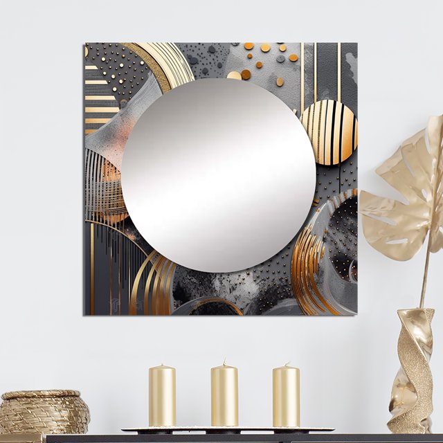 Designart "Marble Abstraction in Soft Colors III" Abstract Marble Gold Large Square Mirror - Square Bedroom Mirror Printed Wall Decor - Modern Square Printed Wall Mirror Art
