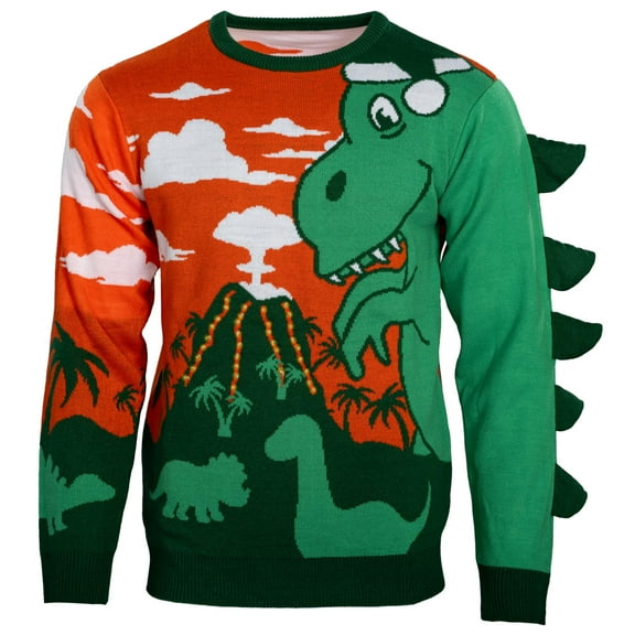 3D T-Rex Santa Hat Light UP LED Volcano Lava Ugly Christmas Sweater