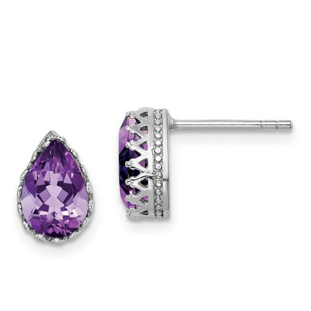 Primal Silver Sterling Silver Rhodium 10mm Polished Pear Amethyst Post Earrings