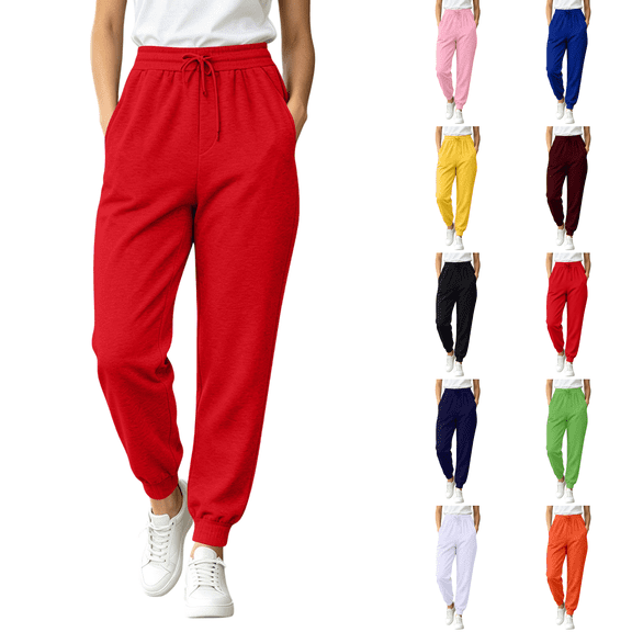 Baggy Sweatpants for Women 2026 Hight Waisted Drawstring Fall Comfort Pants Ladies Fleece Lounge Joggers Pockets Red L