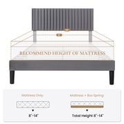 SHA CERLIN Grey Full Size Upholstered Platform Bed Frame with Adjustable Channel Velvet Headboard