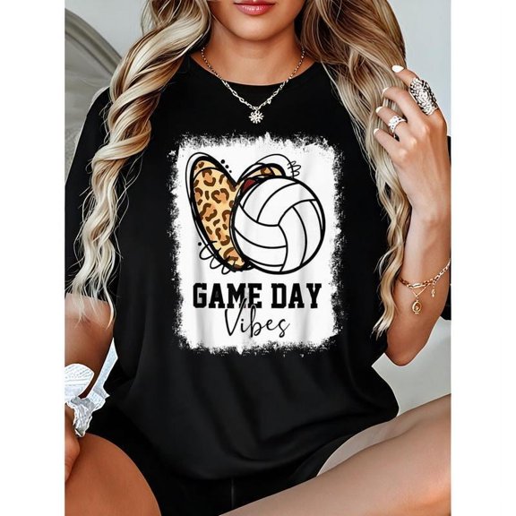 Volleyball Graphic Tee T Shirt Top Game Day Design Cotton Casual Short Sleeve Crew Neck Black S-5XL