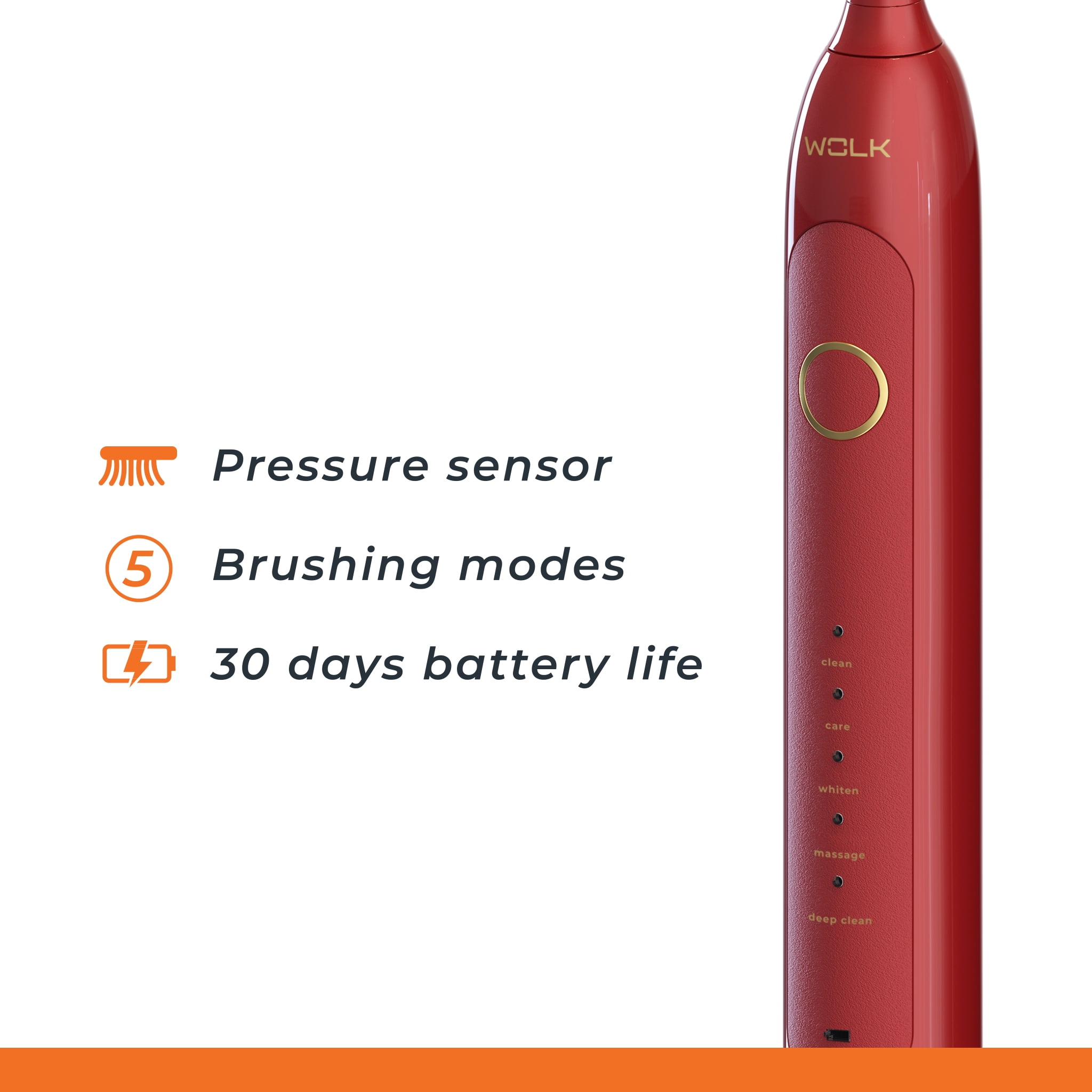 WOLK T6421 Ultra Whitening Toothbrush with Pressure Sensor & 5 Brushing Modes, 8 Dupont Brush Heads, Premium Travel Case, Rechargeable. Maroon