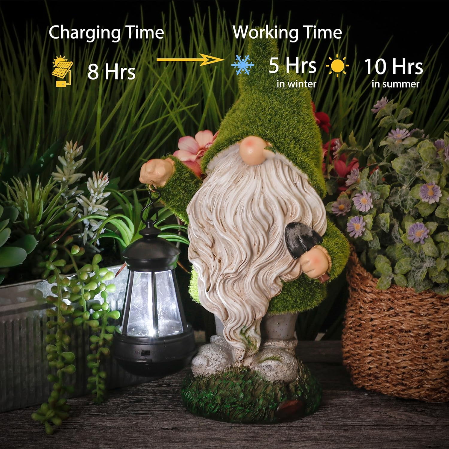 Teresa's Collections 11.81 inches Gnome Garden Statue, Solar Garden Gnome Statue Outdoor Decoration for Porch Patio Lawn Garden Yard Decor, Gifts for Mom