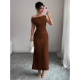 thumbnail image 3 of Coffee Off-The-Shoulder Waist-Cinched Bodycon Maxi Dress For Women, 3 of 6