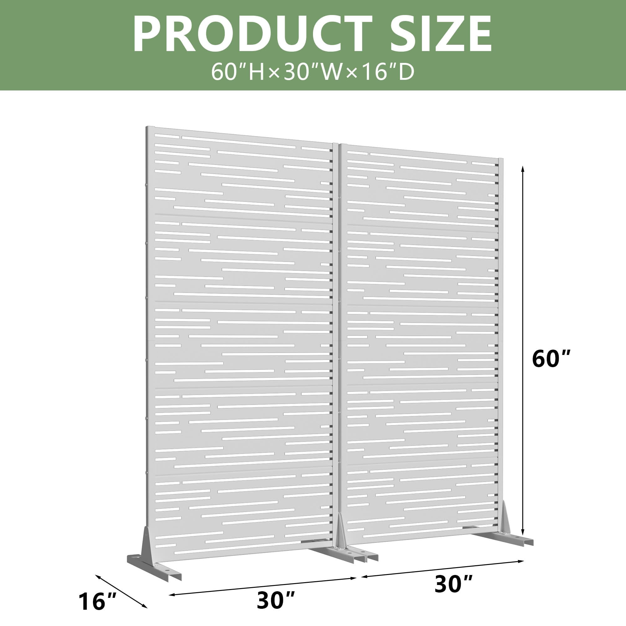 MAYEERTY 2-Piece Outdoor Metal Privacy Screen 5ft White, 5-Panel Light & Shadow Pattern, Rust-Resistant for Garden