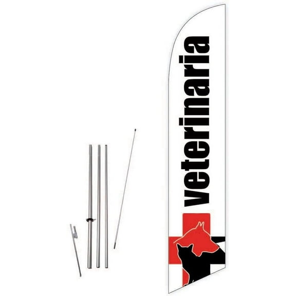 Cobb Promo Veterinaria White Feather Flag with Complete 15ft Pole kit and Ground Spike