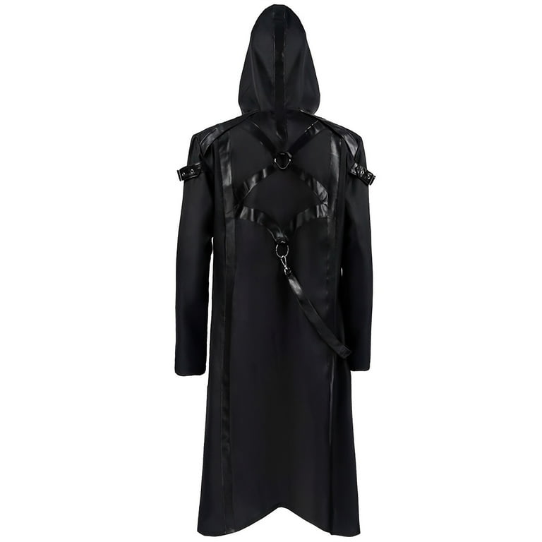QHFBli Mens Trench Coat Mens Gothic Halloween Hooded Trench Coat