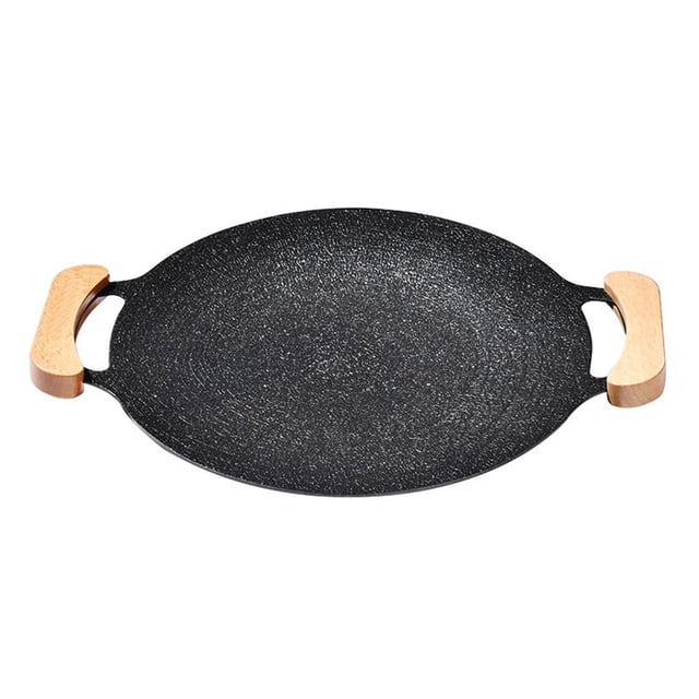 Visland Cast Iron Baking Tray with Handles Non-stick Round Frying Pan for BBQ Steak Seafood Vegetables Pancakes Multifunctional Grill Pan for Stove Campfire