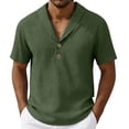 thumbnail image 2 of Ceisia Men's Solid Color Cotton Linen Casual Shirt Loose Shawl Collar Short Sleeve Top for Summer Green XXL Gifts, 2 of 6