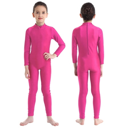 Alvivi Girls One Piece Ballet Dance Leotard Long Sleeves Zippered Gymnastics Jumpsuit Rose 11-12
