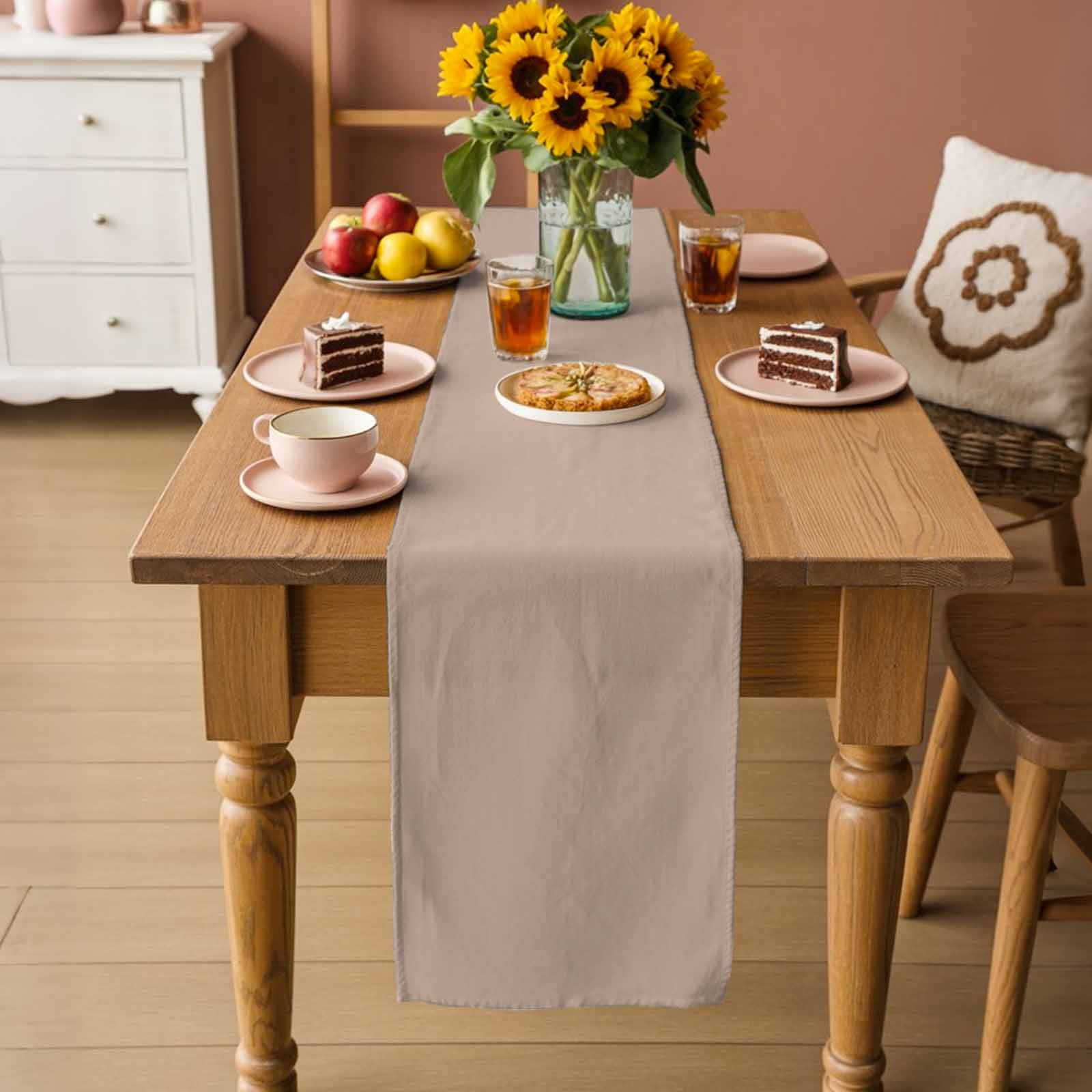 Warm Beige Table Runner, Solid Color Farmhouse Beige Washable Cotton Linen Table Runners 60 Inches Long, Dresser Scarf Runner for Coffee/TV Stands/Kitchen/Cabinets 13''x60''