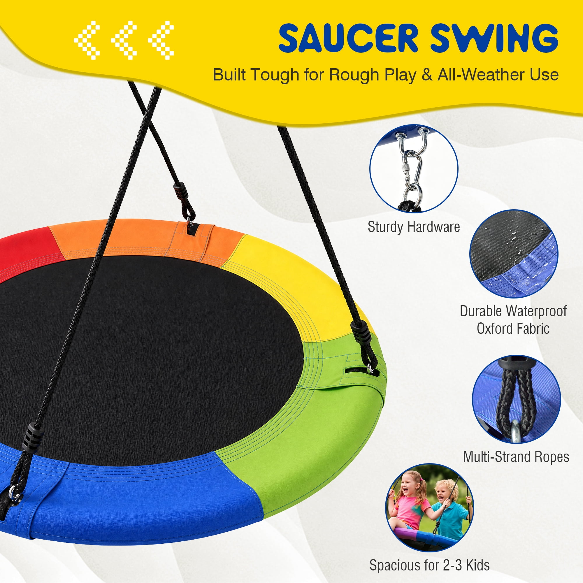 5-in-1 Kids Metal Swing Set with 2-Person Saucer Swing, Belt Swing, Basketball Hoop & Soccer Goal, Heavy Duty 600 LBS Backyard Playground for Toddlers Children Ages 3-10