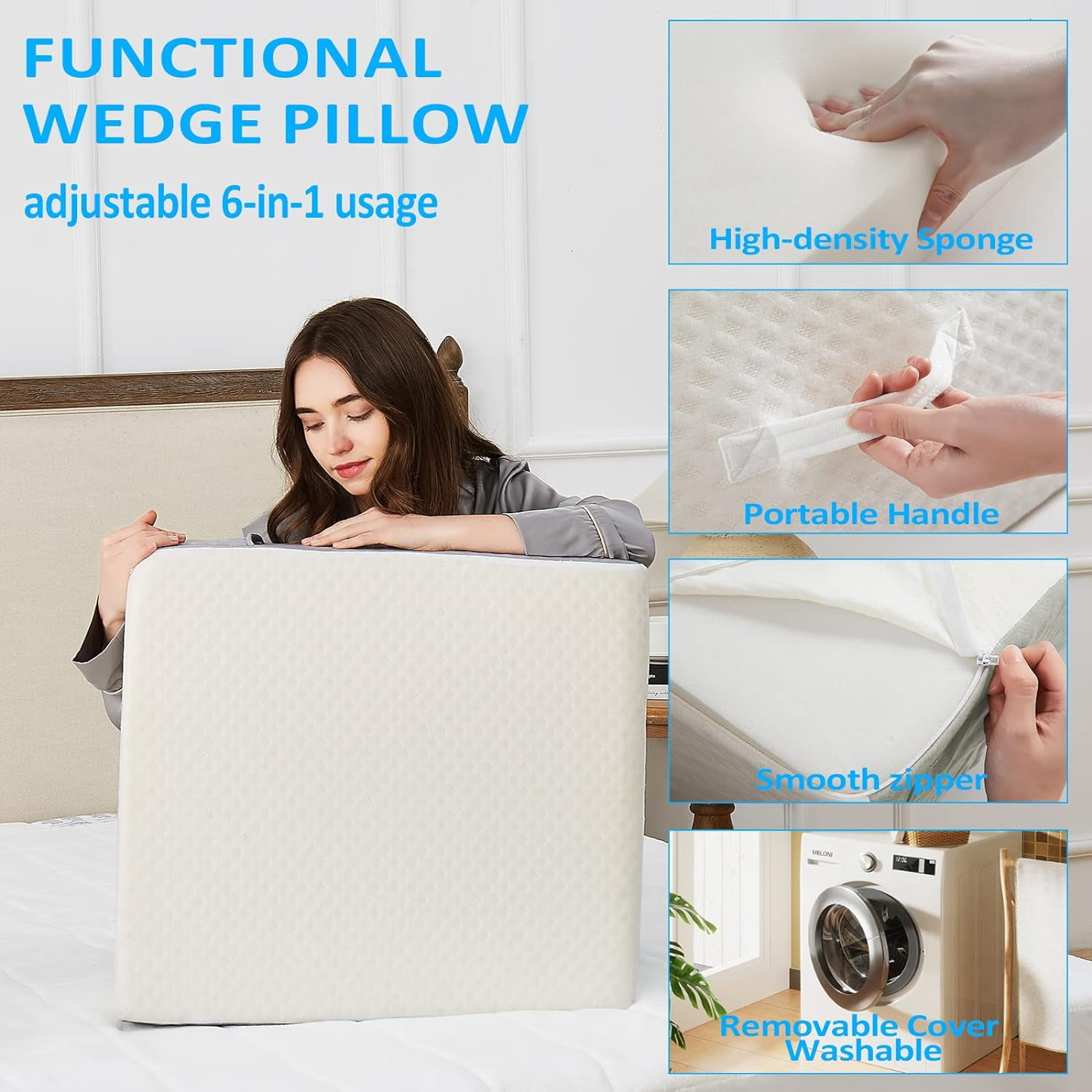 L'AGRATY Bed Wedge Pillow with Memory Foam,7.5" Support Wedge Pillow for Sleeping After Surgery,Great pillow for reducing snoring,Wedge Pillow for Sleeping and Acid Reflux.