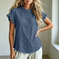 thumbnail image 4 of Neewe Women Loose Casual Short Sleeve Button Up Shirt Solid Color Blouse Round Neck Basic Collared Daily Top, 4 of 5