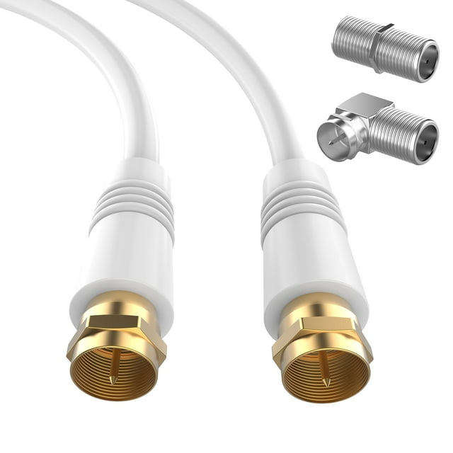 30FT RG6 Coaxial Cable, TV Coax Cable Cord Extender, Gold Plated Connectors, RG6 Compatible for Cable Modems, Cable Box, Digital Router, With F Connector and 90 Degree Angled Male to Female Adapter