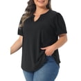 thumbnail image 2 of DARING DIVA Women's Plus V Neck Puff Sleeve Tops Blouse 1X Black, 2 of 6