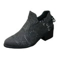 thumbnail image 6 of Women's Pointed Toe Slip On Ankle Boots Chunky Low Heel Fashion Back Lace up Hollow Out Casual Dress Shoes Black Size 6.5, 6 of 8