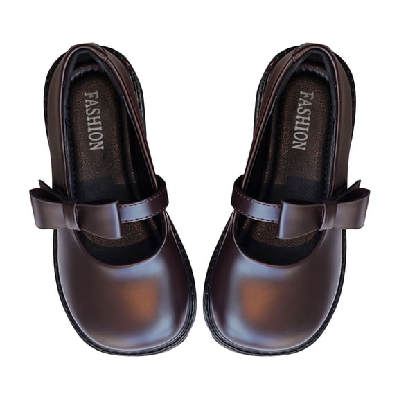 YunPes Girls Dress Shoes Shiny Glossy Mary Jane Wide Toe Flats Adjustable Bow Strap School Uniform Shoes Fashion Casual