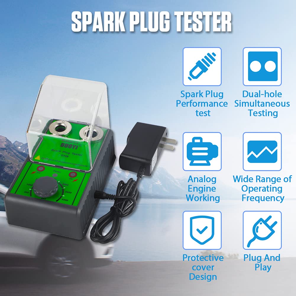 Spark Plug Tester Dual Holes Spark Plugs Detector Ignition Plug Analyzer 500-6000rpm Adjustable Frequency Vehicle Spark Plug Diagnostic Repair Tool