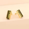 thumbnail image 2 of Zeva Jewels Natural Moldavite Bar Stud Earrings, 18K Gold Plated Brass, Raw Green Stone Minimalist Earrings with Push Back Closure, 2 of 6