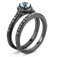 thumbnail image 4 of IP Black(Ion Plating) Stainless Steel Ring with Synthetic Synthetic Glass in Sea Blue for Women Sea Blue Stone Color Style TK3634 Size 9, 4 of 5