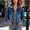 Dark Blue, variant on Women's Cropped Denim Jacket | Distressed Button-Down Jean Jacket | Long Sleeve Blue Coat Western Coat with Pockets