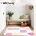 thumbnail image 3 of ODIKA 6'x9' Machine Washable Non-Slip Area Rug, Preppy Pastel Interlocking Grid with Artistic Brushstroke Accents High Traffic Rug with Pad, Pink, 555561, 3 of 8