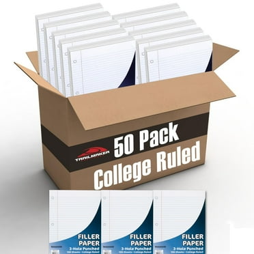 Trailmaker College Rule Filler Paper, 10.5" x 8", White, 100 Sheets, 50 Pack