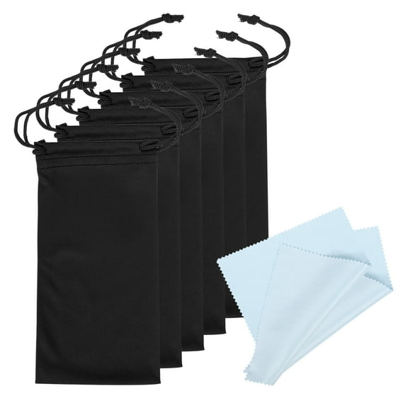 Uxcell Microfiber Glasses Bag Sunglasses Pouch with Eyeglasses Cleaning Cloth, Black 6 Pack