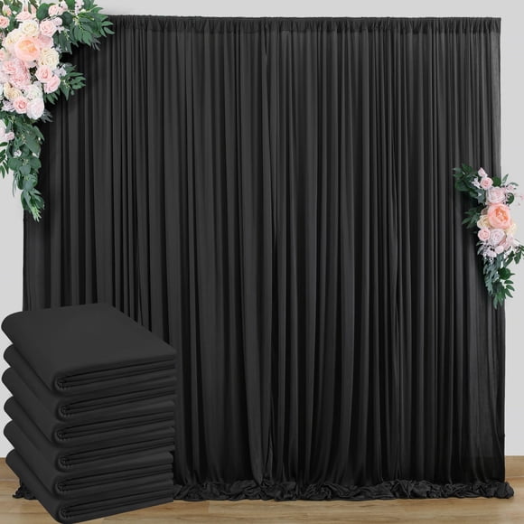 Rideau de Fond Noir 30 Pi x 10 Pi Infroissable pour Fêtes, 6 Panneaux de Rideaux de Fond Photo Noirs en Polyester 10 Pi pour Remise des Diplômes, Anniversaire, Mariage, Fête, Scène,