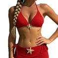 thumbnail image 6 of Purcolt Women's 3 Piece Bikini Sets Trendy Triangle Bikini Top Tie Side Bottom with Long Sheer Crochet Beach Cover Up Skirt Swimsuit, 6 of 6