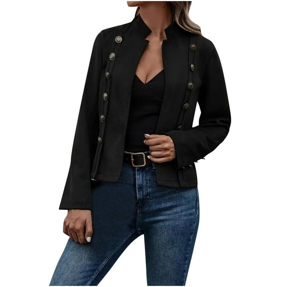 Oplxuo Women's Double-Breasted Suede Blazer Dressy Business Casual Slim Fit Collarless Office Lady Jackets