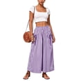 thumbnail image 5 of Women Vertical Striped Wide Leg Ankle Pants, Elastic Drawstring High Rise Loose Cropped Trousers with Functional Side Pockets Lightweight Daily Matching Pants Purple XL(XL), 5 of 7