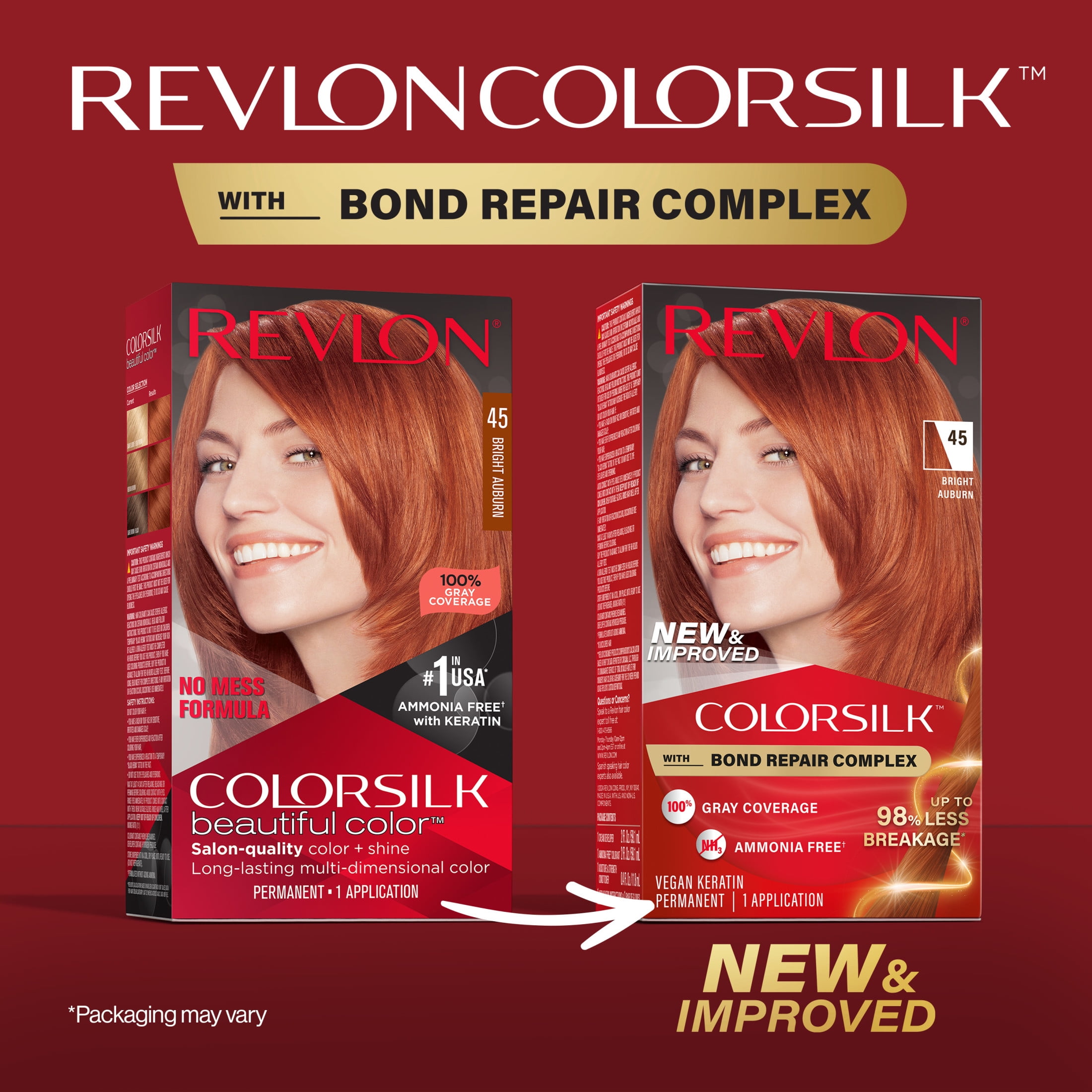 Revlon ColorSilk Permanent Hair Color, Bond Repair Complex, 45 Bright Auburn, 1 pack  (图3) Revlon ColorSilk Permanent Hair Color, Bond Repair Complex, 45 Bright Auburn, 1 pack  (图3)