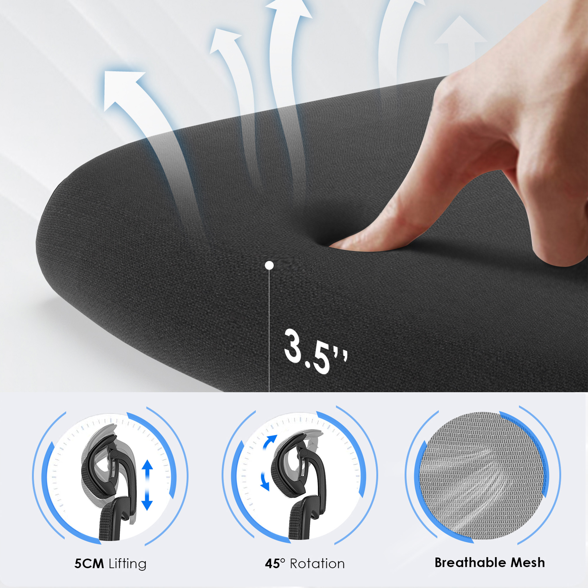 MAYEERTY Ergonomic Mesh Home Office Chair with Headrest, Adjustable Lumbar Support, 3D Armrests, Black